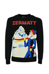 Mc2 Saint Barth Crewneck Sweater Heron With Zermatt Postcard Jacquard In Nero
