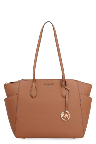 Michael Michael Kors Marilyn Leather Tote In Saddle Brown
