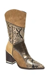 Lady Couture Art Patchwork Studded Snake Embossed Boot In Taupe