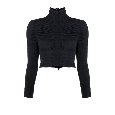 Alexander Wang Black Ruched High Neck Cropped Top