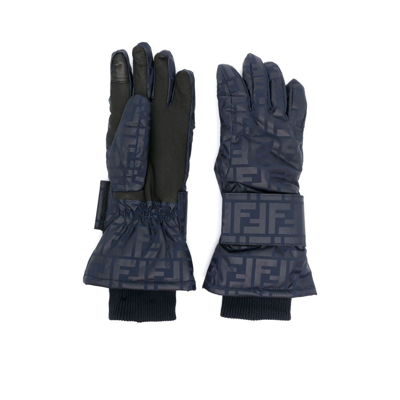 Fendi Blue Zucca Monogram Print Padded Gloves