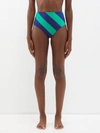 Zimmermann Tiggy High-rise Striped Bikini Briefs In Navy Green Stripe