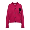 Ami Alexandre Mattiussi Ami Paris Logo-intarsia Wool Cardigan In Neon Fuchsia Noir