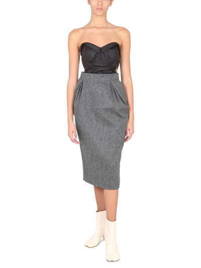 Maison Margiela Herringbone Pencil Skirt In Black,grey