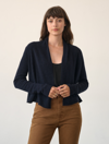 WHITE + WARREN CASHMERE CROPPED TRAPEZE CARDIGAN SWEATER IN DEEP NAVY BLUE