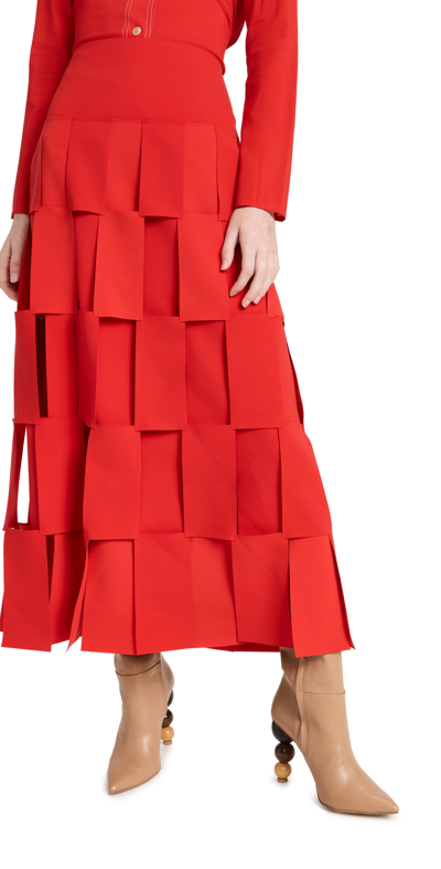 A.w.a.k.e. Multi Rectangle Double-layered Skirt In Red