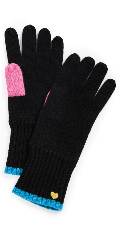 Kerri Rosenthal Colorblock Cashmere Gloves In Black/blue