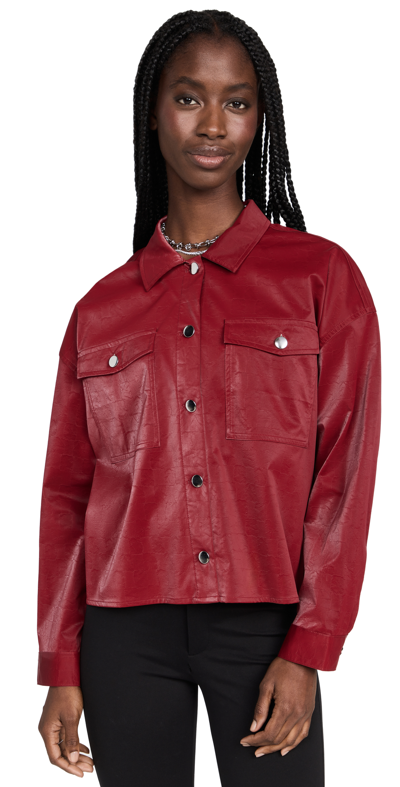 Lna Textured Check Vegan Leather Shirt Jacket In Red ModeSens