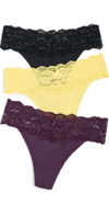 Skarlett Blue Goddess 3 Pack Thong In Black,canary,purple