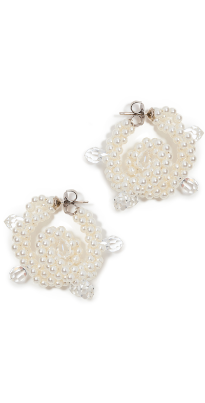 Simone Rocha Faux Pearl Embellished Earrings In Pearl/crystal