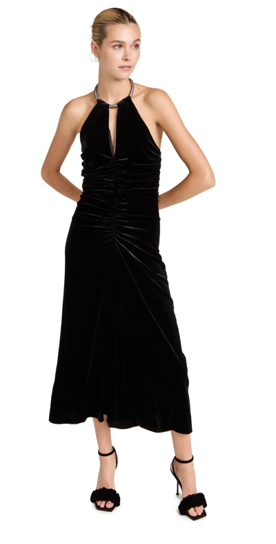 Veronica Beard Josette Crystal-embellished Ruched Velvet Halterneck Midi Dress In Black