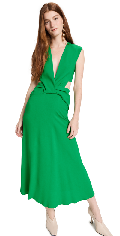 Victoria Beckham Plunging Twist Cutout Maxi Dress In Green