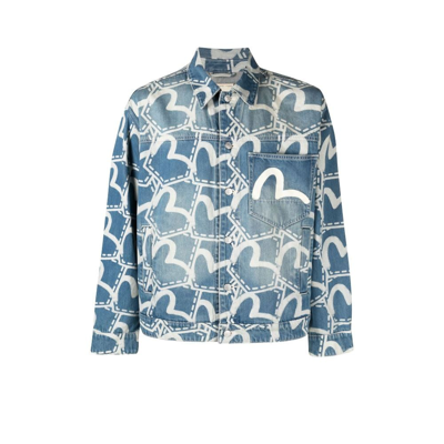 Evisu All-over Print Spread-collar Denim Jacket In Blue