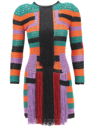 Andrea Almeida Anna Knit And Fringe Mini Dress Multicolor In Multicolour