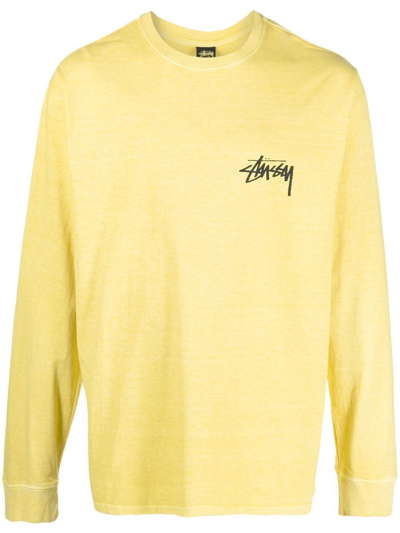 Stussy Long-sleeve Logo-print T-shirt In Yellow