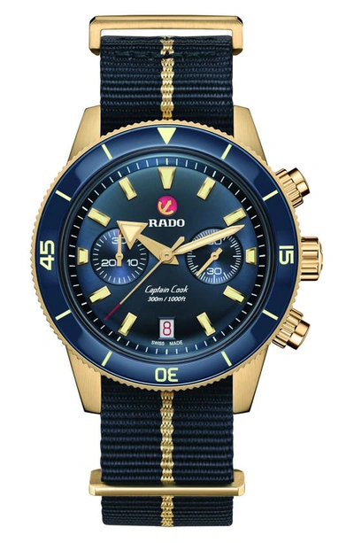 Rado Men's Swiss Automatic Chronograph Captain Cook Blue Nato Strap Watch 43mm In No Colour