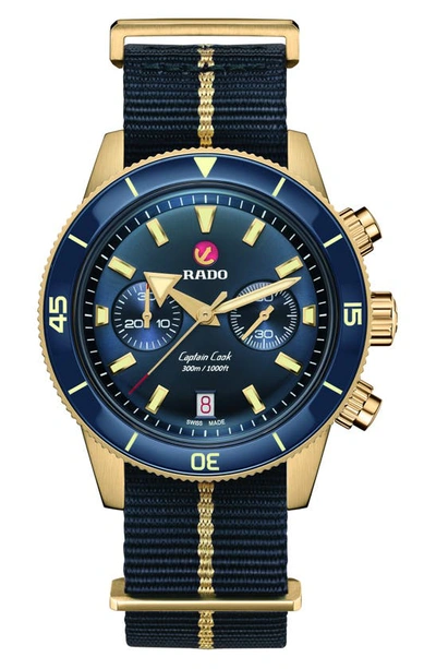 Rado Men's Swiss Automatic Chronograph Captain Cook Blue Nato Strap Watch 43mm In No Color