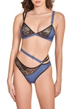 Hauty Strappy Micro Denim Bra & Panties Set In Blue