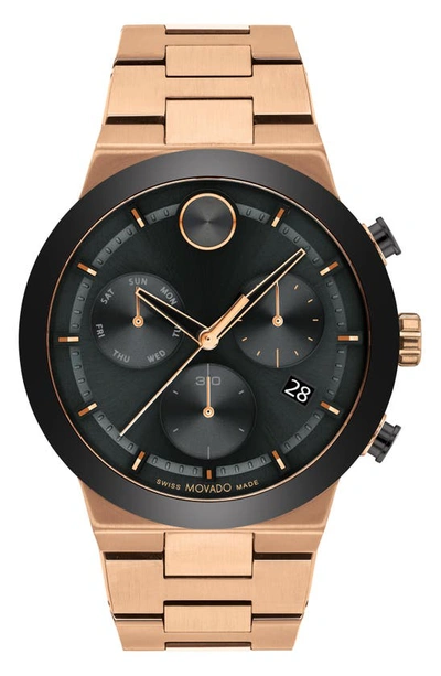 Movado Men's Bold Fusion Swiss Quartz Chronograph Bronze Pvd Bracelet Watch 44mm In Black / Gold Tone / Rose / Rose Gold Tone