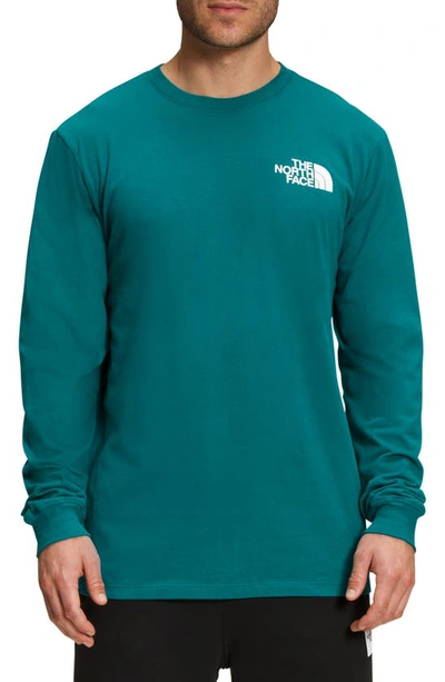 The North Face Long Sleeve Nse Box Logo Graphic Tee In Harbor Blue/ Tnf Black