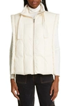 Ganni Tie Appliqued High Neck Oversized Puffer Vest In Buttercream