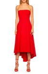 Susana Monaco Strapless Long High-low Dress In Perfect Red