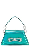 MACH & MACH SAMANTHA DOUBLE CRYSTAL BOW IRIDESCENT LEATHER TOP HANDLE BAG