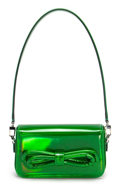 Mach & Mach Puffer Bow Iridescent Leather Shoulder Bag In Green