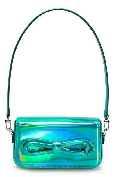 Mach & Mach Puffer Bow Iridescent Leather Shoulder Bag In Blue