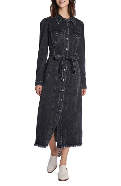 Wash Lab Denim Long Sleeve Denim Shirtdress In Shady Black