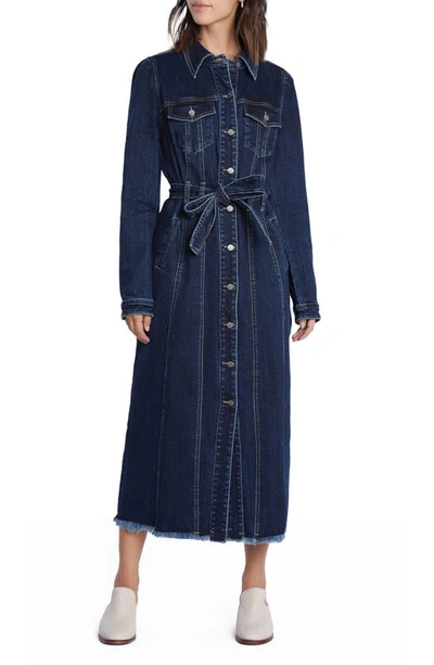 Wash Lab Denim Long Sleeve Denim Shirtdress In Sea Blue