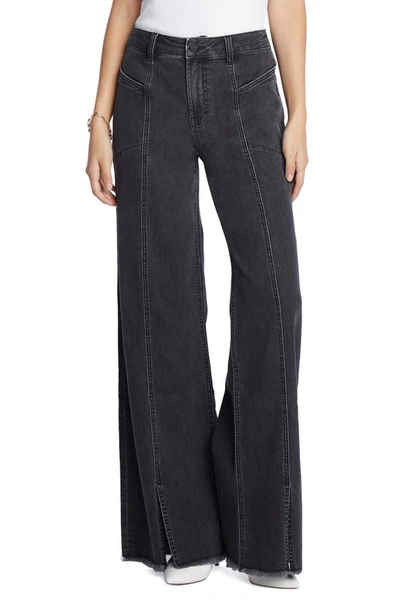 Wash Lab Denim Front Slit Wide Leg Jeans In Brushed Black