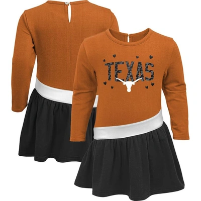 OUTERSTUFF GIRLS INFANT TEXAS ORANGE/BLACK TEXAS LONGHORNS HEART TO HEART FRENCH TERRY DRESS