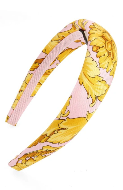 Versace Barocco Silk Headband In Gold Print