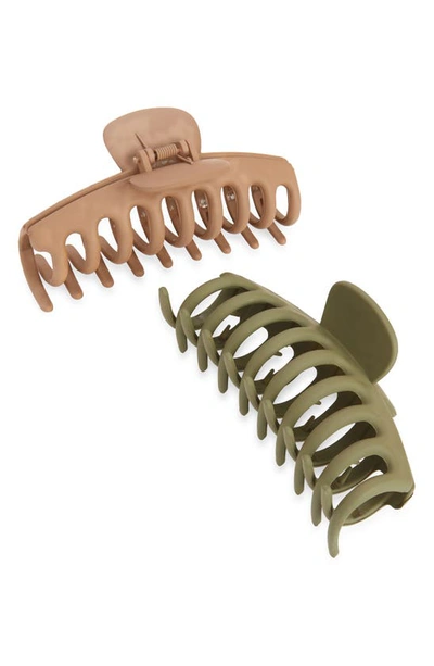 Tasha Assorted 2-pack Matte Jaw Clips In Green Taupe