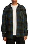 Rvca Yukon Plaid Cotton Blend Fleece Shirt Jacket In Hunter Green