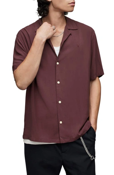 Allsaints Venice Relaxed Fit Short Sleeve Button-up Camp Shirt In Beaujolais Red