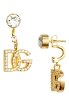 Dolce & Gabbana Crystal Dg Drop Earrings In Gold