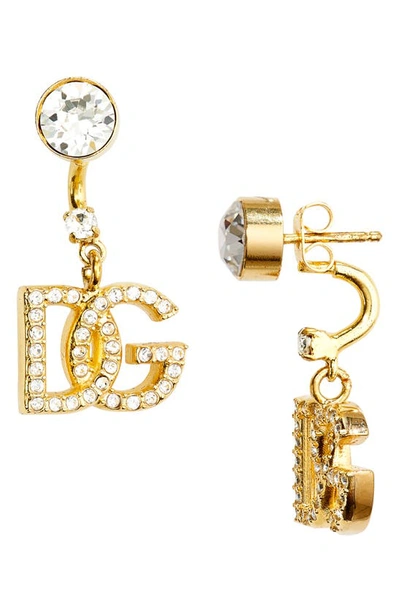 Dolce & Gabbana Crystal Dg Drop Earrings In Gold
