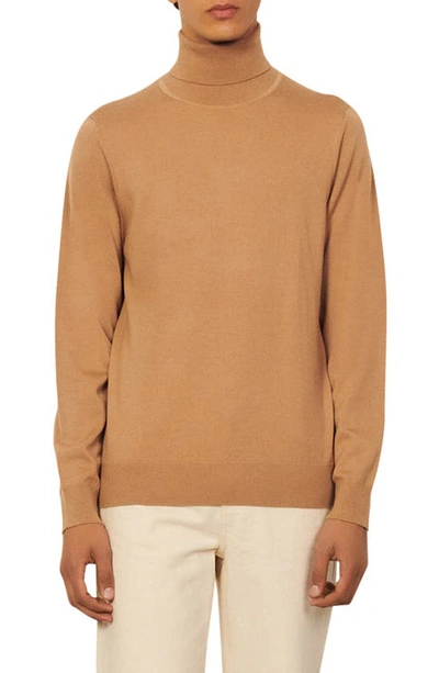 Sandro Wool Turtleneck Sweater In Ochre