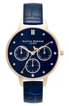 Olivia Burton Women's Multifunction Blue Leather Strap Watch 34mm