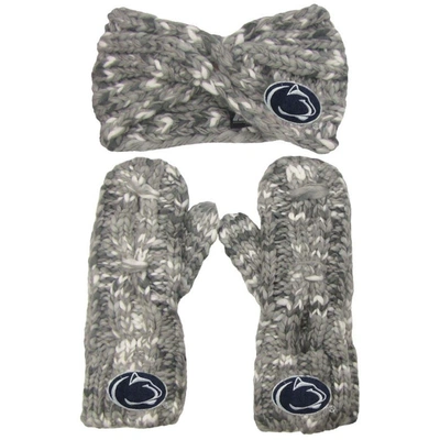 Zoozatz Penn State Nittany Lions Logo Marled Headband And Mitten Set In Grey