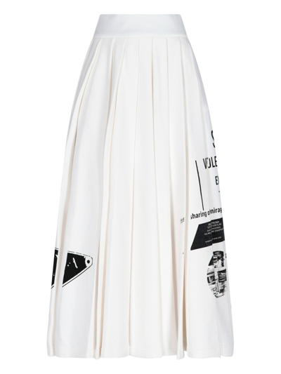 Prada Pleated Cotton Jersey Midi Skirt In White