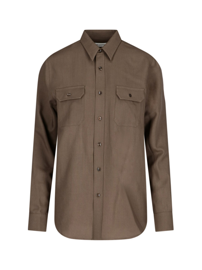 Saint Laurent Pockets Wool Shirt In Brown