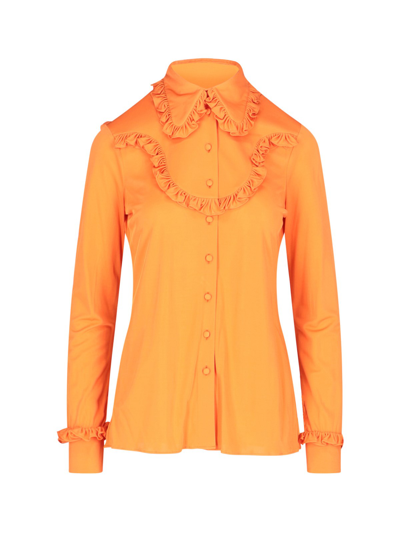 Prada Ruffle Shirt In Orange