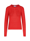 Prada Logo Ribbed-knit Cotton-blend Sweater In Rosso