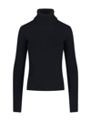 Bottega Veneta Black Ribbed Wool Turtleneck Sweater In Nero