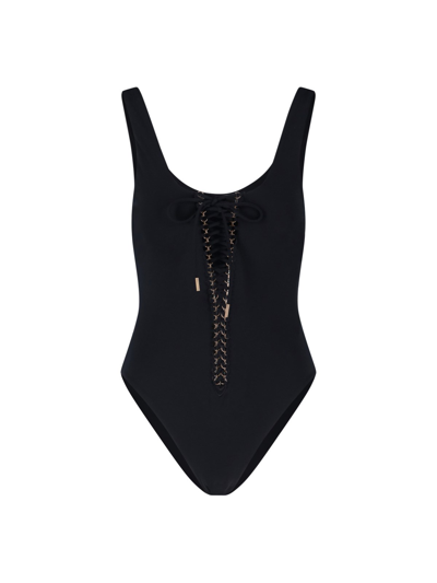 Saint Laurent Women One-piece Lace-up Swimsuit In Black