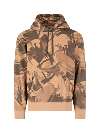 Polo Ralph Lauren Printed Hoodie In Marrone