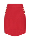 Balmain Short Knit Skirt With Double-buttoned Fastening In Rosso